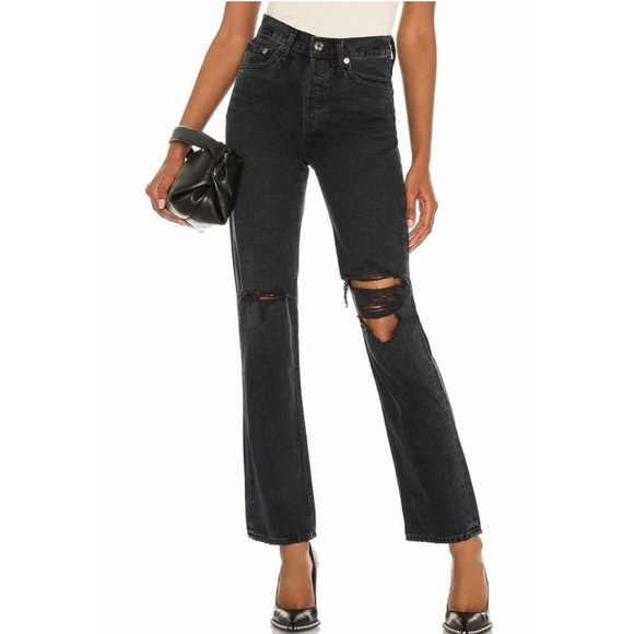 AGOLDE Lana Straight Jean Disorder Black Ripped Size 29 - Picture 1 of 6